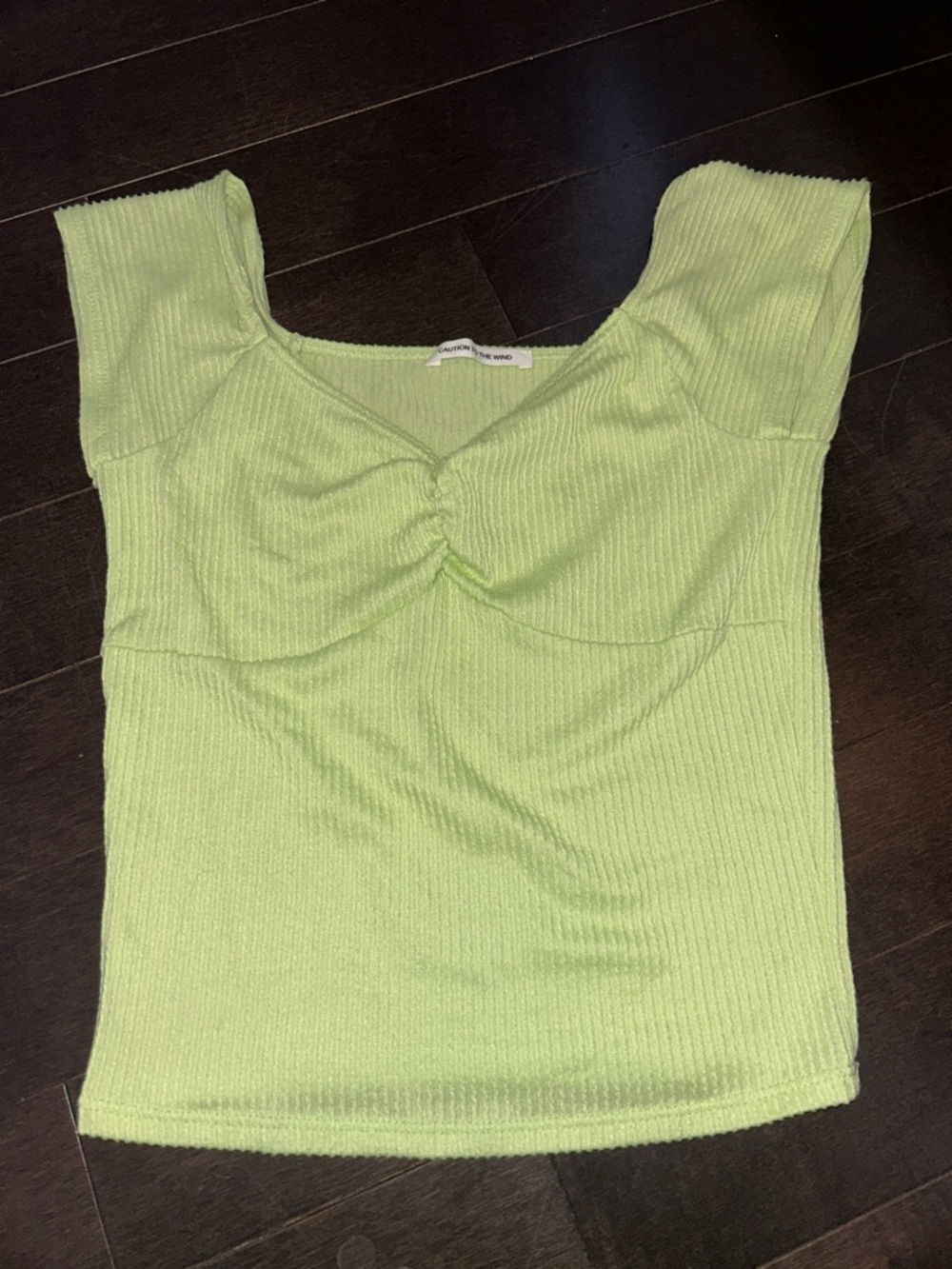 Caution To The Wind Light Green Ribbed Square Neck Top